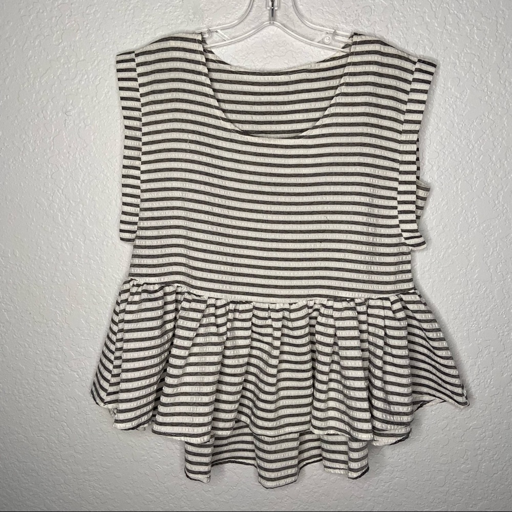 Womens Striped Boho Short Sleeve Peplum Top Shirt